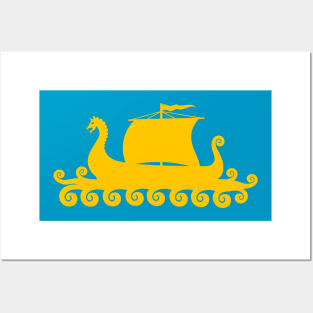 Cute Yellow Viking Ship Silhouette Posters and Art